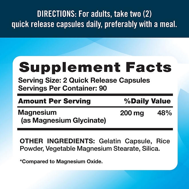 Nature's Truth Magnesium Glycinate Capsules, 200 mg, 180 ct. - Image 3