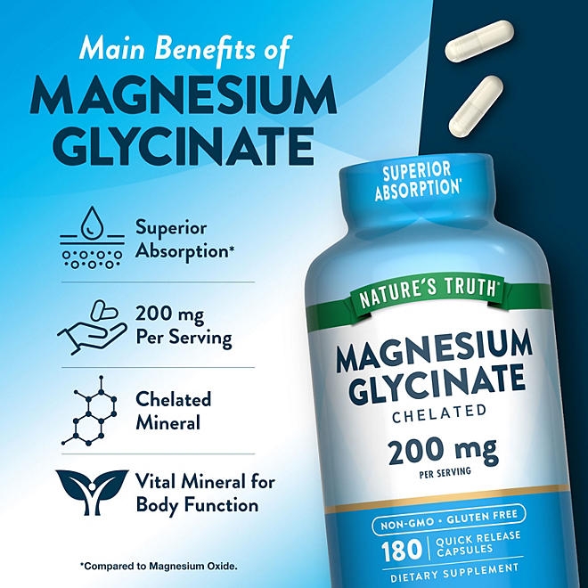Nature's Truth Magnesium Glycinate Capsules, 200 mg, 180 ct. - Image 4