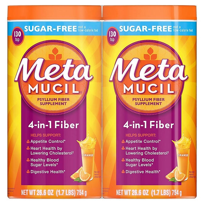 Metamucil Psyllium 4in1 Fiber Sugar-Free Powder, Orange, 26.6 oz., 2 pk. - Image 2