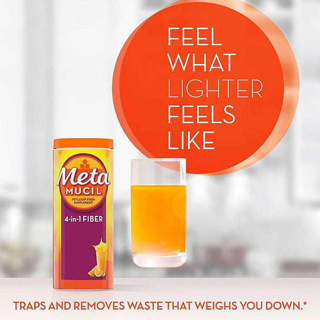 Metamucil Psyllium 4in1 Fiber Sugar-Free Powder, Orange, 26.6 oz., 2 pk. - Image 3