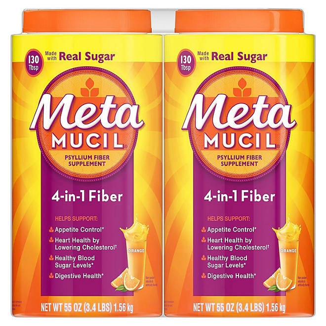 Metamucil Psyllium 4in1 Fiber Supplement Powder, Orange, 55 oz., 2 pk. - Image 2
