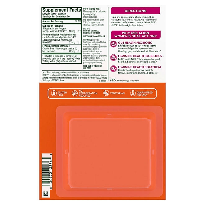 Align Probiotic Women's Dual Action Capsules, 70 ct. - Image 10