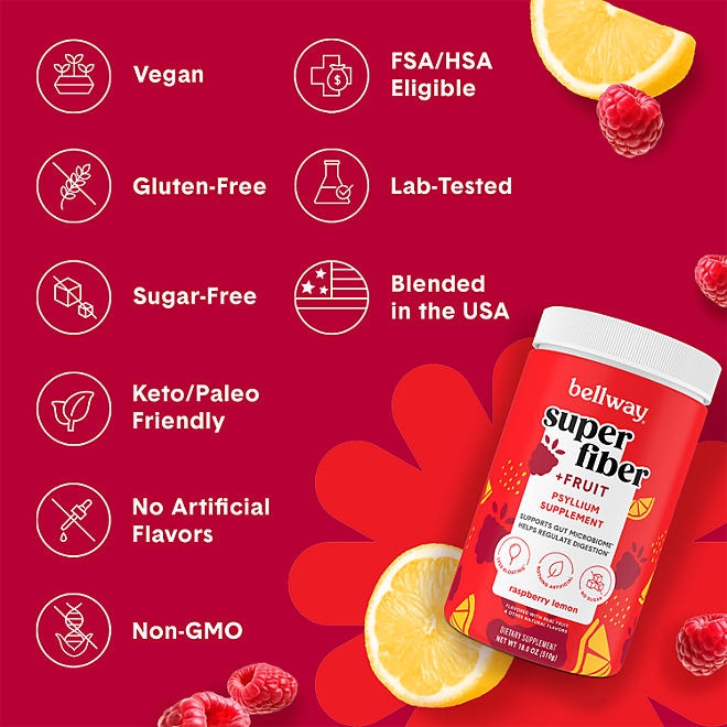 Bellway Super Fiber Fruit, Psyllium Husk Powder Fiber Supplement, Raspberry Lemon, 1.2 lbs. - Image 6