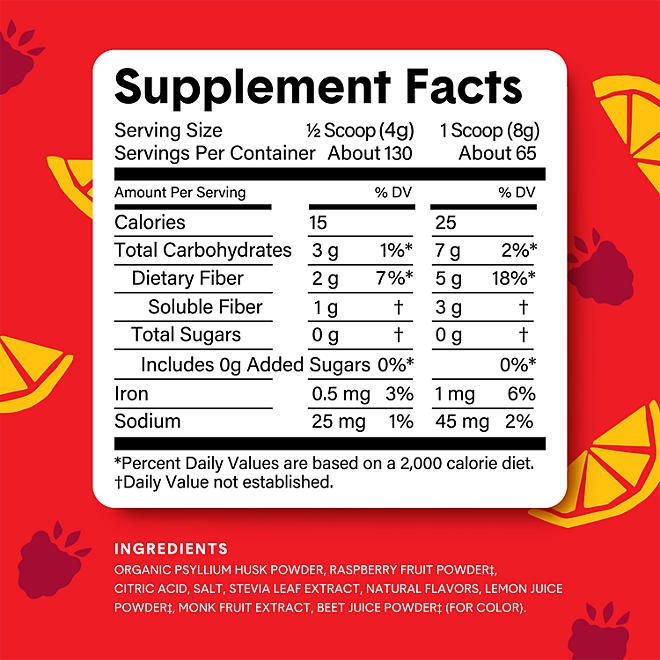 Bellway Super Fiber Fruit, Psyllium Husk Powder Fiber Supplement, Raspberry Lemon, 1.2 lbs. - Image 7