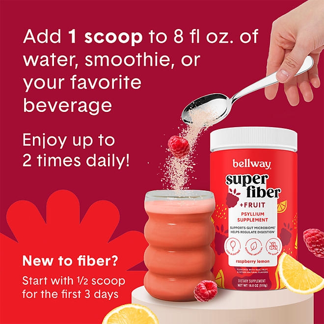 Bellway Super Fiber Fruit, Psyllium Husk Powder Fiber Supplement, Raspberry Lemon, 1.2 lbs. - Image 8