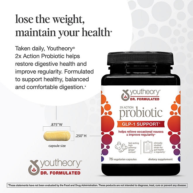 Youtheory 2x Action Probiotic GLP-1 Support Capsules, 75 ct. - Image 4
