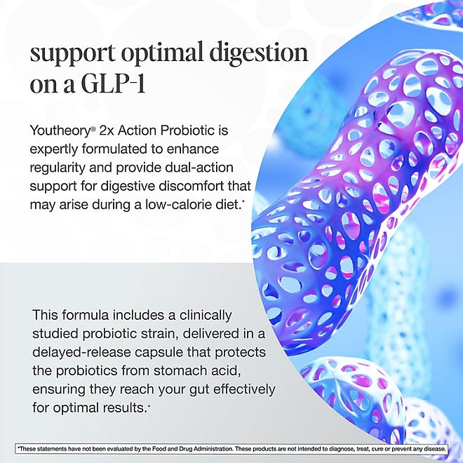 Youtheory 2x Action Probiotic GLP-1 Support Capsules, 75 ct. - Image 6
