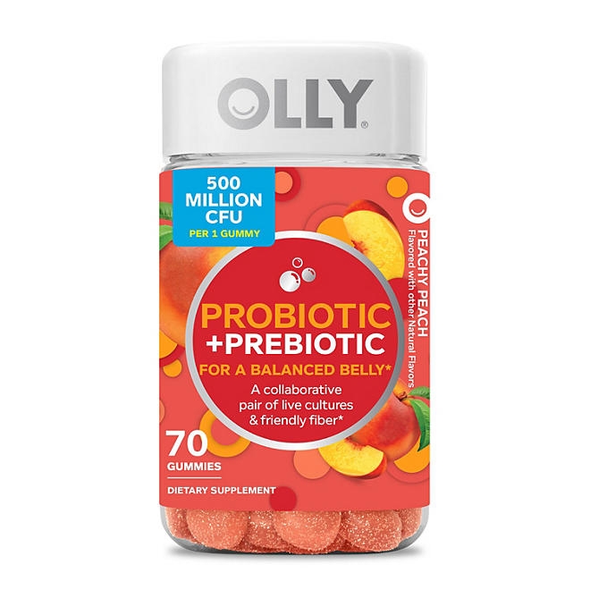 OLLY Adult Probiotic + Prebiotic Digestive Support Gummy, Peach, 70 ct. - Image 2
