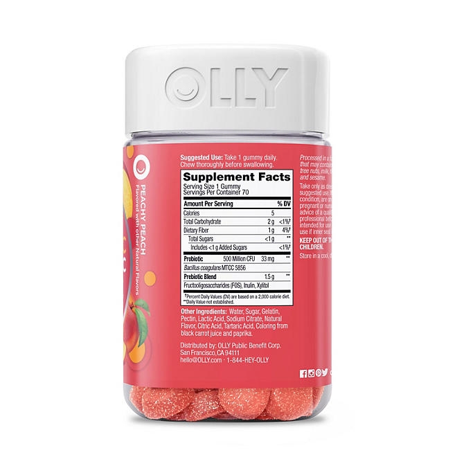 OLLY Adult Probiotic + Prebiotic Digestive Support Gummy, Peach, 70 ct. - Image 7