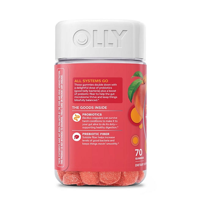 OLLY Adult Probiotic + Prebiotic Digestive Support Gummy, Peach, 70 ct. - Image 8