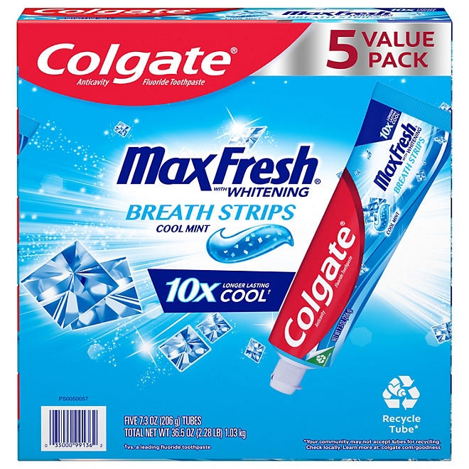 Colgate MaxFresh Toothpaste with Mini Breath Strips, Cool Mint, 7.3 oz., 5 pk - Image 2