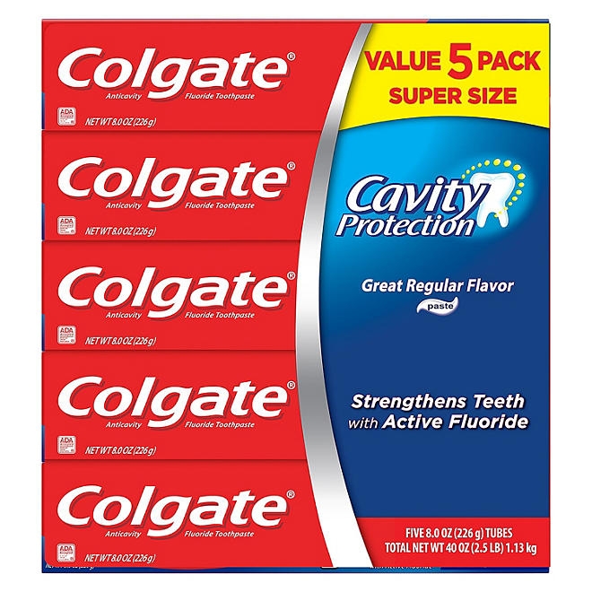 Colgate Cavity Protection Toothpaste with Fluoride, Regular Flavor, 8 oz., 5 pk. - Image 2