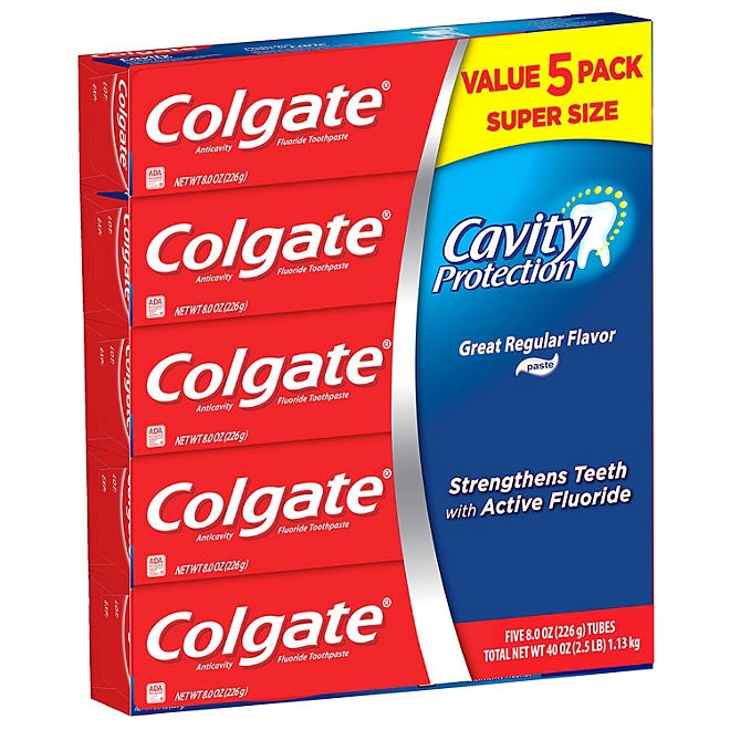 Colgate Cavity Protection Toothpaste with Fluoride, Regular Flavor, 8 oz., 5 pk. - Image 3