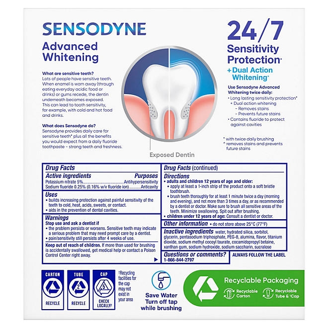 Sensodyne Advanced Whitening Toothpaste, 6.5 oz., 4 pk. - Image 3
