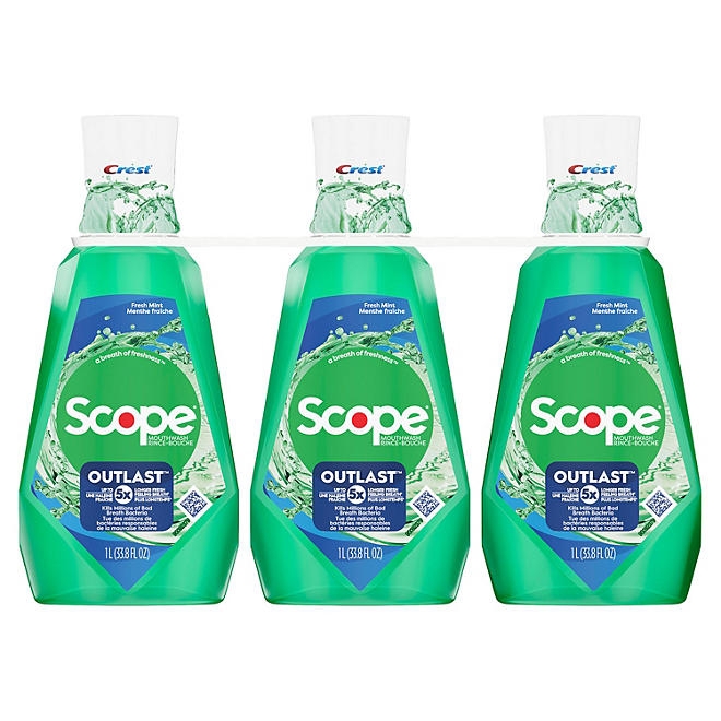 Crest Scope Outlast Mouthwash, Fresh Mint, 33.8 fl. oz., 3 pk. - Image 2