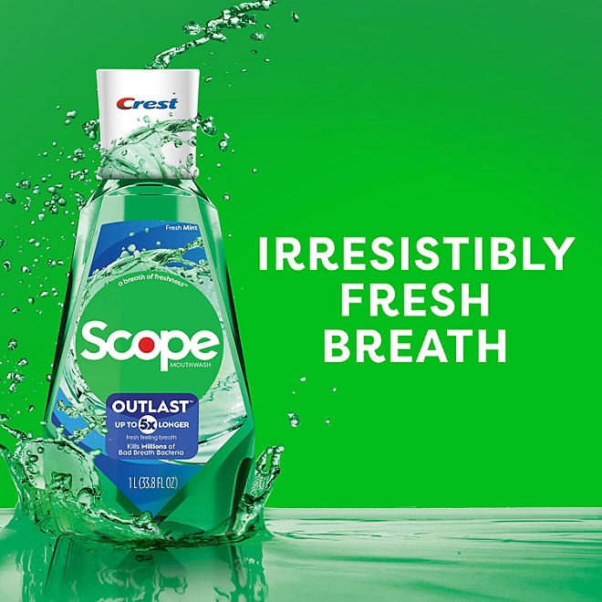 Crest Scope Outlast Mouthwash, Fresh Mint, 33.8 fl. oz., 3 pk. - Image 6