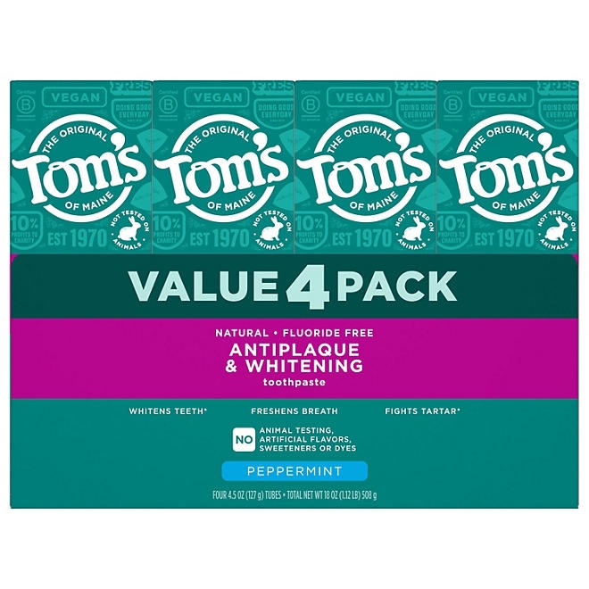 Tom's of Maine Fluoride-Free Antiplaque & Whitening Toothpaste, 4.5 oz., 4 pk. - Image 2