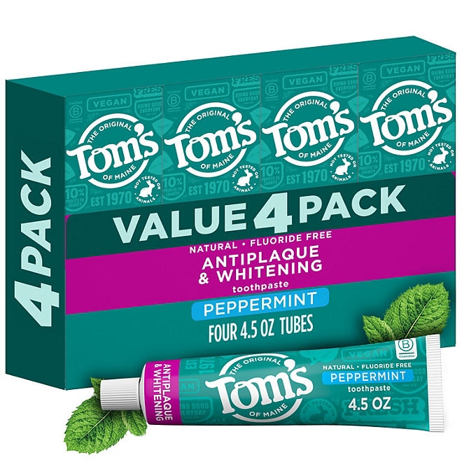 Tom's of Maine Fluoride-Free Antiplaque & Whitening Toothpaste, 4.5 oz., 4 pk. - Image 3