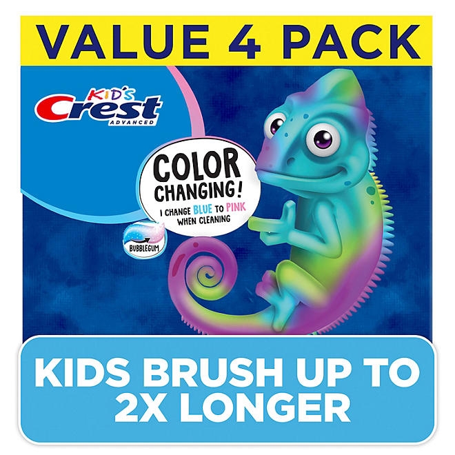 Crest Kid's Advanced Color Changing Toothpaste, Bubblegum, 4.2 oz., 4 pk. - Image 2