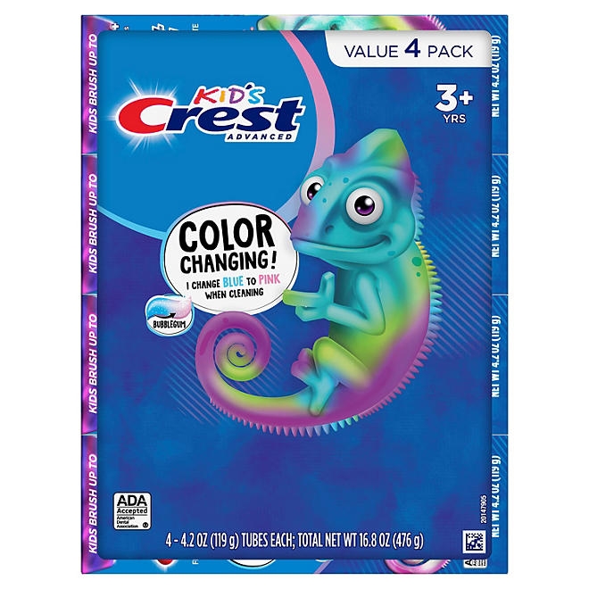 Crest Kid's Advanced Color Changing Toothpaste, Bubblegum, 4.2 oz., 4 pk. - Image 8