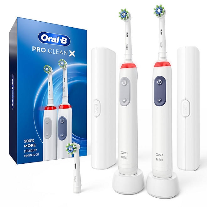 Oral-B Pro Clean X Rechargeable Toothbrush, 2 Pack + 3 Brush Heads - Image 2