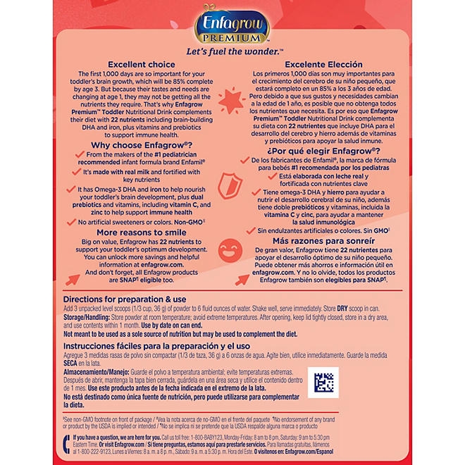 Enfagrow Premium Toddler Nutritional Drink, Milk-Flavored, 36.6 oz. - Image 9