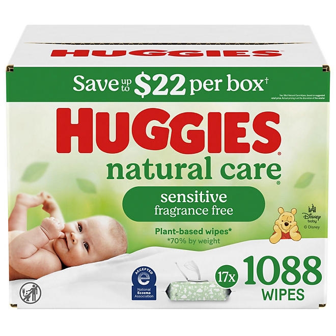 Huggies Natural Care Sensitive Baby Wipes, Fragrance Free, 17 pk., 1088 Wipes - Image 2