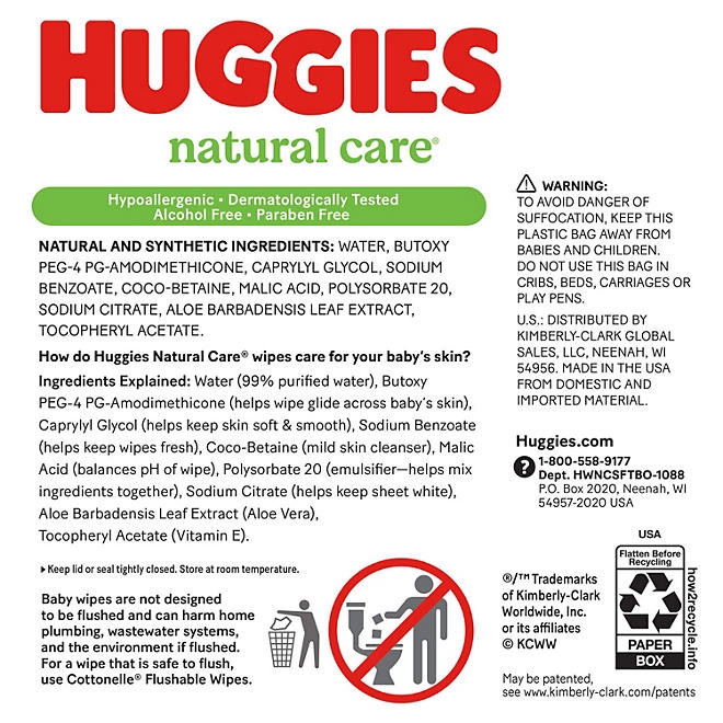 Huggies Natural Care Sensitive Baby Wipes, Fragrance Free, 17 pk., 1088 Wipes - Image 11