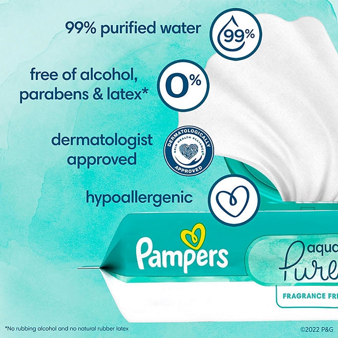 Pampers Aqua Pure Baby Wipes, Fragrance Free, 13 pk., 728 Wipes - Image 3
