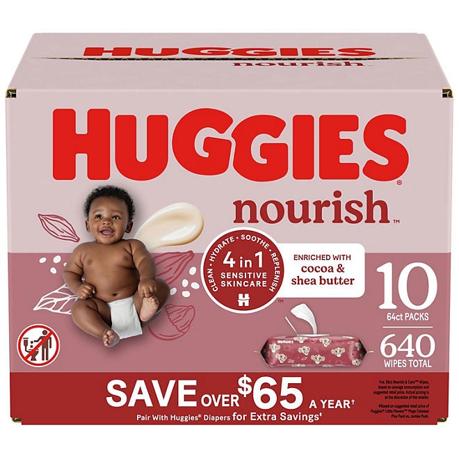 Huggies Nourish Baby Wipes, Cocoa & Shea Butter, 10 pk., 640 Wipes - Image 2