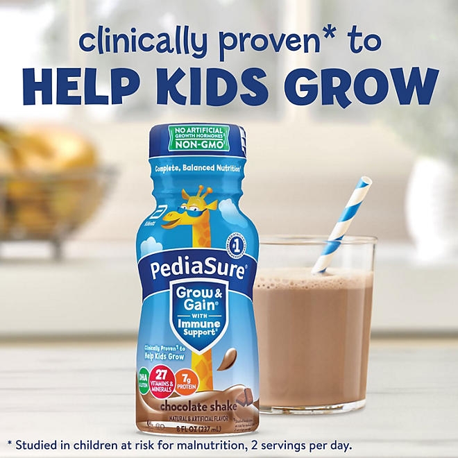 PediaSure Grow and Gain Nutrition Shake for Kids, Chocolate, 8 fl. oz., 24 pk. - Image 4
