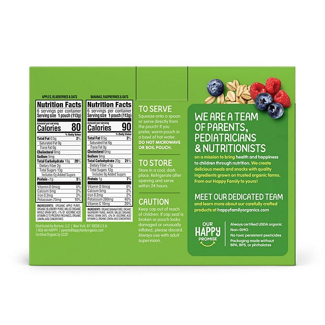 HappyBABY Organics Clearly Crafted Fruit & Oat Pouches, Variety Pack, 12 ct., 4 oz. - Image 3