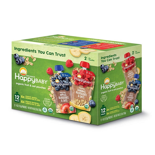 HappyBABY Organics Clearly Crafted Fruit & Oat Pouches, Variety Pack, 12 ct., 4 oz. - Image 7