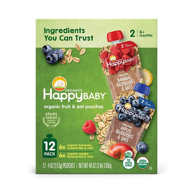 HappyBABY Organics Clearly Crafted Fruit & Oat Pouches, Variety Pack, 12 ct., 4 oz. - Image 8