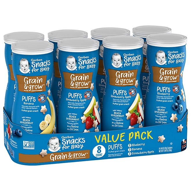 Gerber Grain & Grow Cereal Snack Puffs, Variety Pack, 1.48 oz., 8 ct. - Image 3