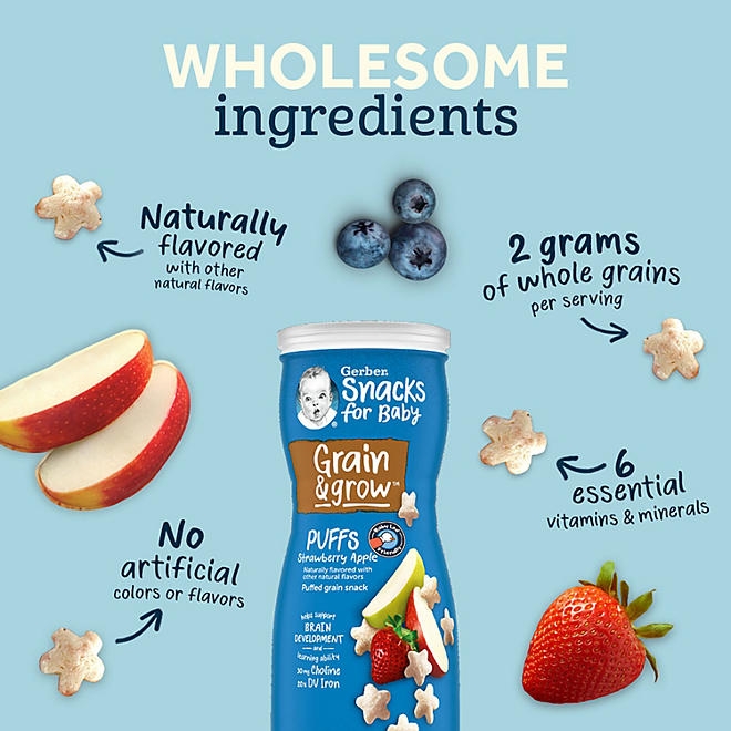 Gerber Grain & Grow Cereal Snack Puffs, Variety Pack, 1.48 oz., 8 ct. - Image 6