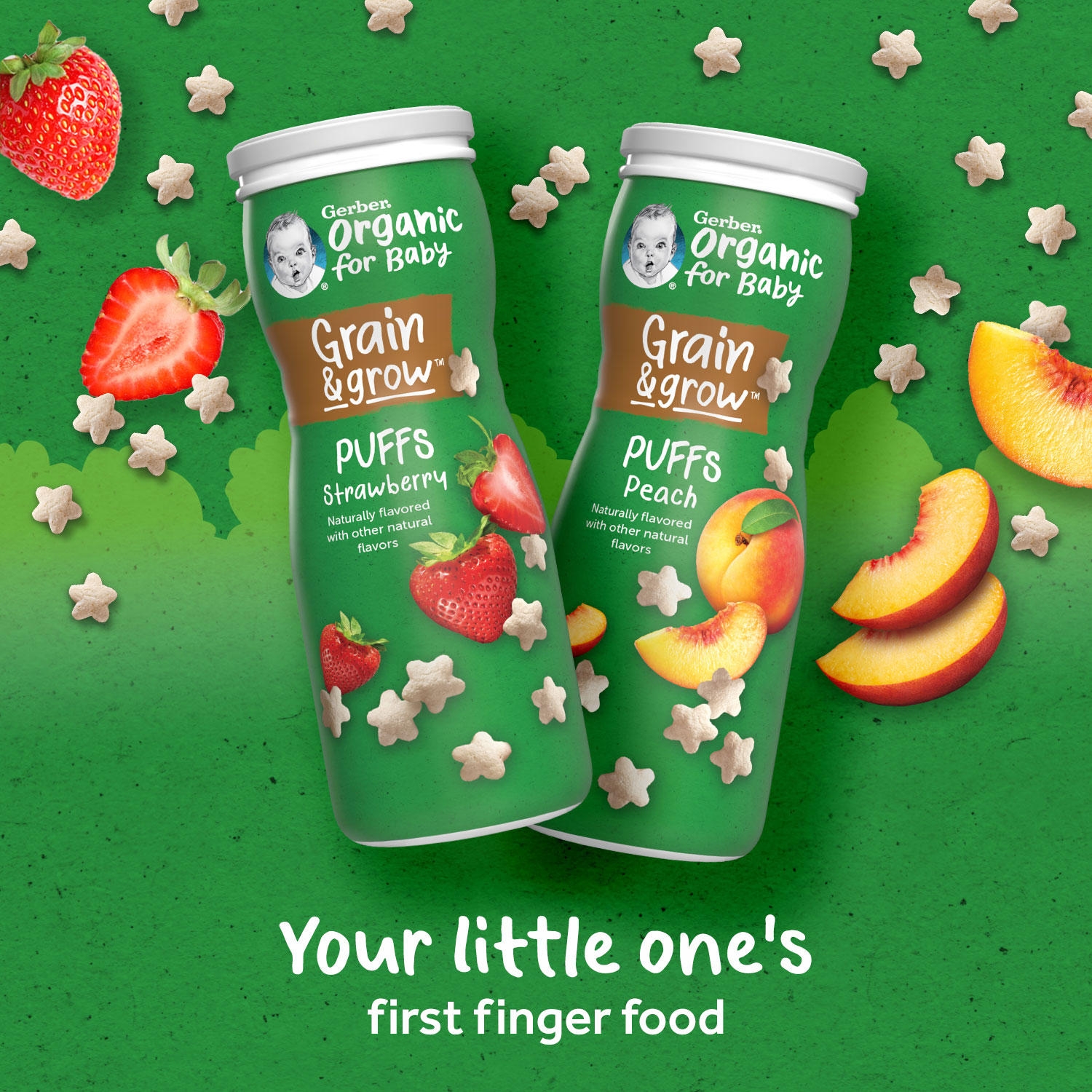 Gerber Organic Grain & Grow Cereal Puffs Variety Pack, Peach and Strawberry, 1.48 oz., 6 pk. - Image 2