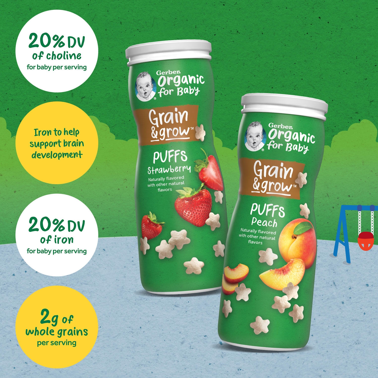 Gerber Organic Grain & Grow Cereal Puffs Variety Pack, Peach and Strawberry, 1.48 oz., 6 pk. - Image 5