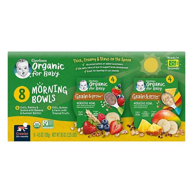 Gerber Organic Grain & Grow Morning Bowls, Variety Pack, 4.5 oz., 8 ct. - Image 2