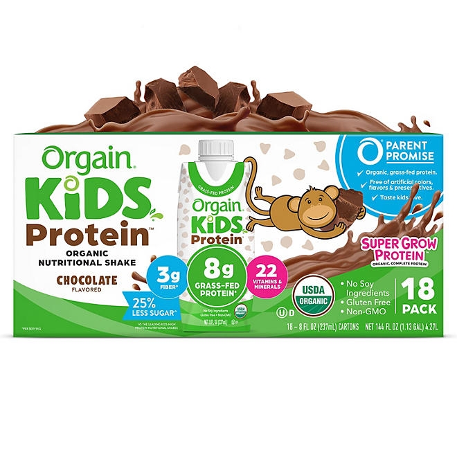 Orgain Kids 8g Protein Organic Nutritional Shake, Chocolate, 8 fl. oz., 18 pk. - Image 2