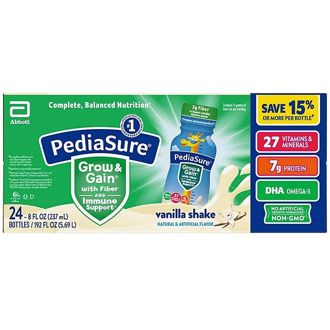PediaSure Grow and Gain Nutritional Shake with Fiber for Kids, Vanilla, 8 fl. oz., 24 pk. - Image 2