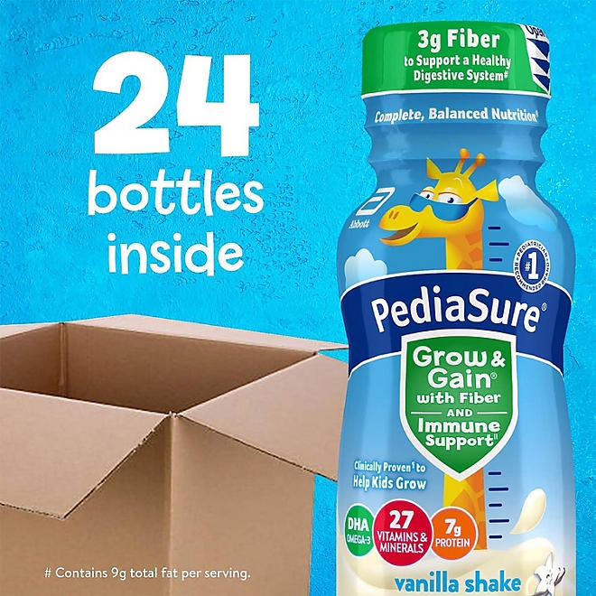 PediaSure Grow and Gain Nutritional Shake with Fiber for Kids, Vanilla, 8 fl. oz., 24 pk. - Image 10