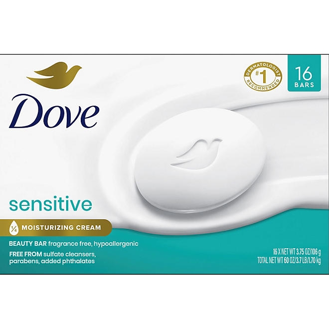 Dove Beauty Bar Soap, Sensitive Skin, 3.75 oz., 16 ct. - Image 2