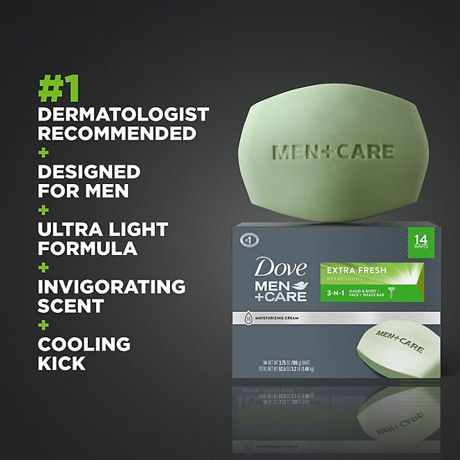 Dove Men+Care Body and Face Bar Soap, Extra Fresh, 3.75 oz., 14 ct. - Image 6