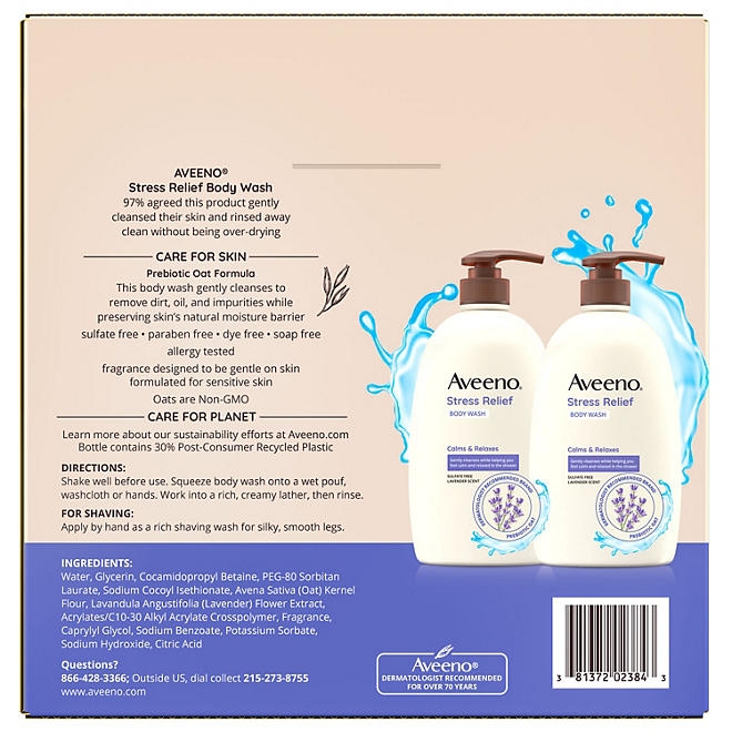 Aveeno Stress Relief Body Wash, 33 fl. oz., 2 pk. - Image 4