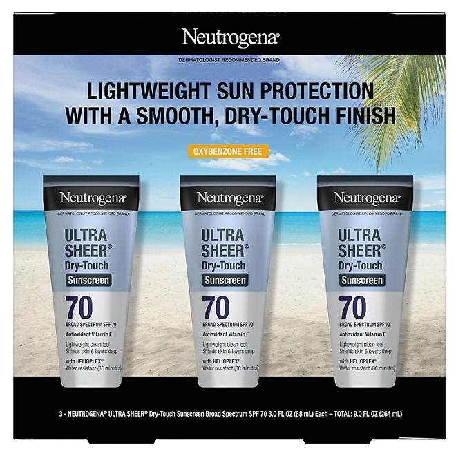 Neutrogena Ultra Sheer Dry-Touch Sunscreen Lotion, SPF 70, 3 oz., 3 pk. - Image 2