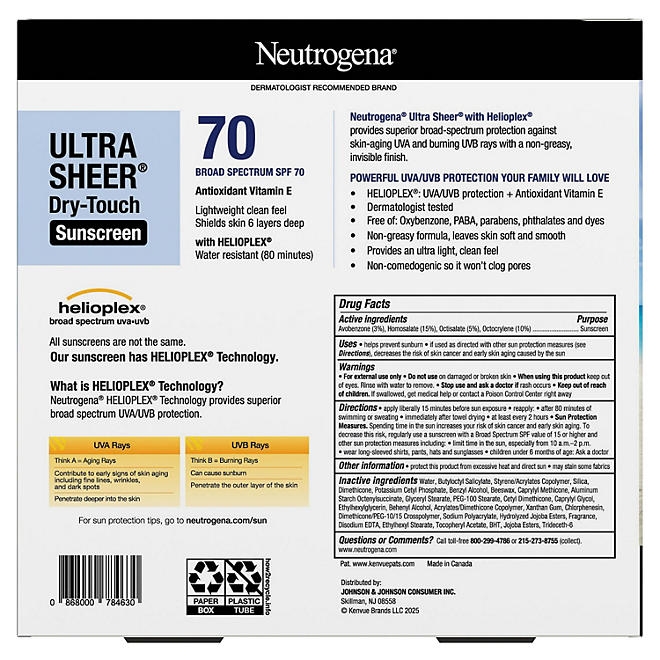 Neutrogena Ultra Sheer Dry-Touch Sunscreen Lotion, SPF 70, 3 oz., 3 pk. - Image 3
