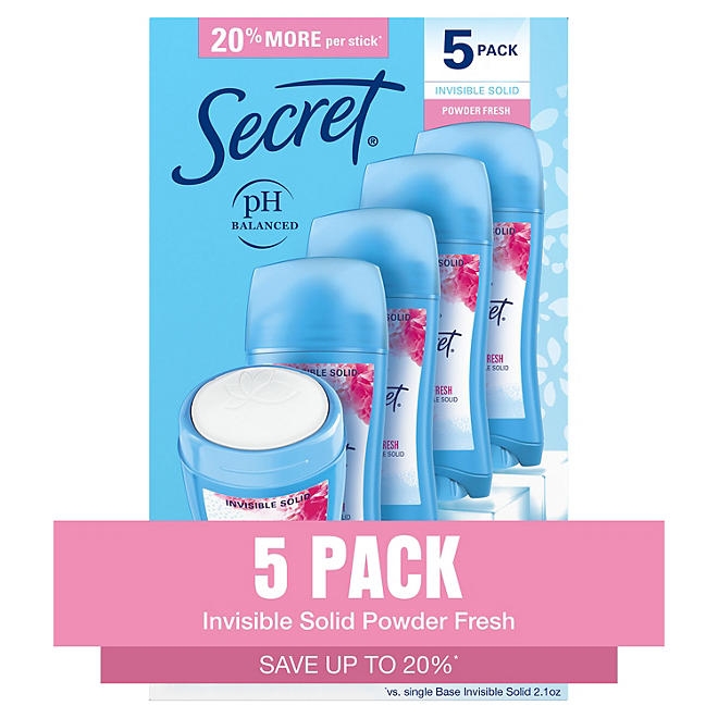Secret Invisible Solid Antiperspirant and Deodorant, Powder Fresh, 2.6 oz., 5 pk. - Image 2