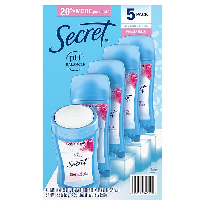 Secret Invisible Solid Antiperspirant and Deodorant, Powder Fresh, 2.6 oz., 5 pk. - Image 3