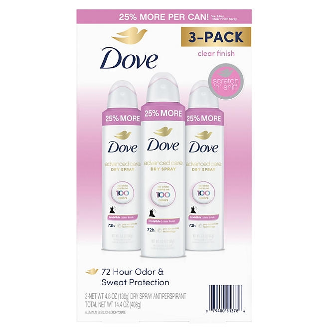 Dove Advanced Care Clear Finish Antiperspirant Spray, 4.8 oz., 3 pk. - Image 2